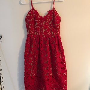 Red lace midi dress